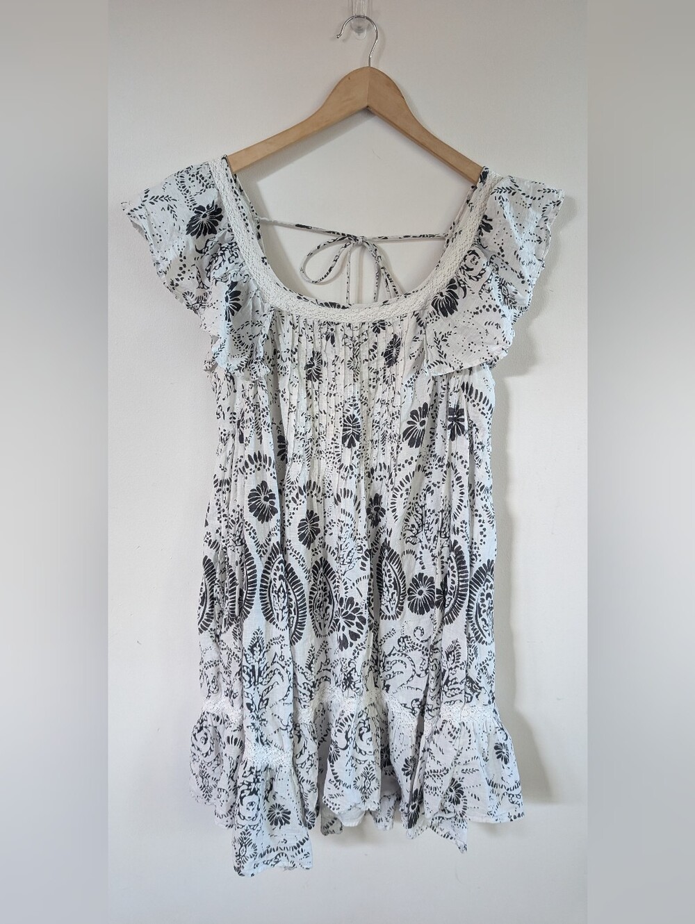 Maeve Anthropologie Mini Babydoll Dress Womens White Floral Boho Laced XL